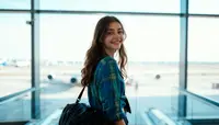 Tourist with backpack at the airport